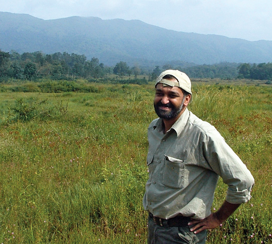 Seen here at a relocated village site, D. V. Girish played a key role in the resettlement of 17 villages out of the Bhadra Tiger Reserve.
