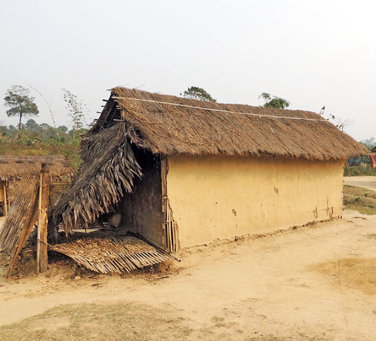 A house in Old Ram Terang in ruins after it was damaged by elephants on their migration.