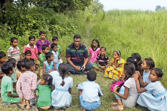 Children from Bansinagar village on the edge of Dudhwa Tiger Reserve voluntarily attend a free nature education school conceptualised by wildlife enthusiast Anurag Kumar.