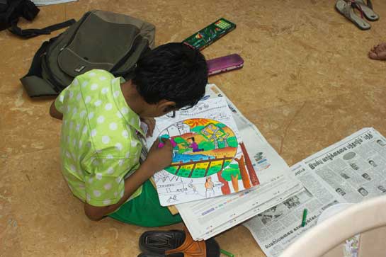 Kids at the Earth Day drawing competition.