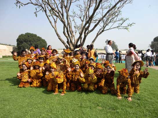 Kids in fancy dress appeal to their elders to protect wildlife.