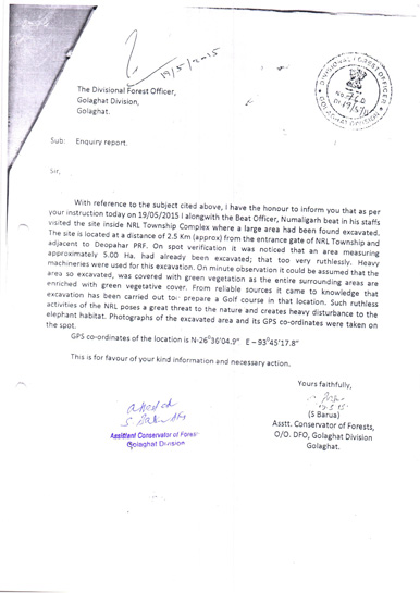 The Assistant Conservator of Forests' letter to the Divisional Forest Officers. The Assistant Conservator of Forests' letter to the Divisional Forest Officers.