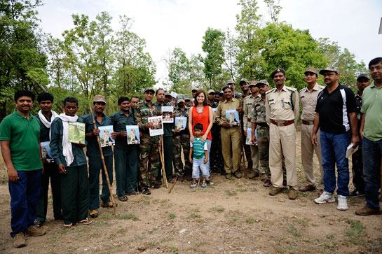 Dia Mirza with forest guards and officials at Pench Tiger Reserve during Sanctuary's Kids for Tigers National Camp, 2014