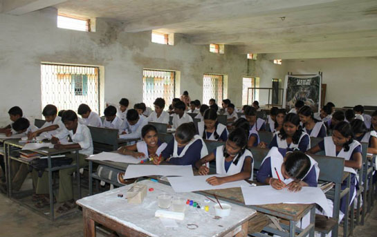 Students actively participating in the drawing competition - kanha.