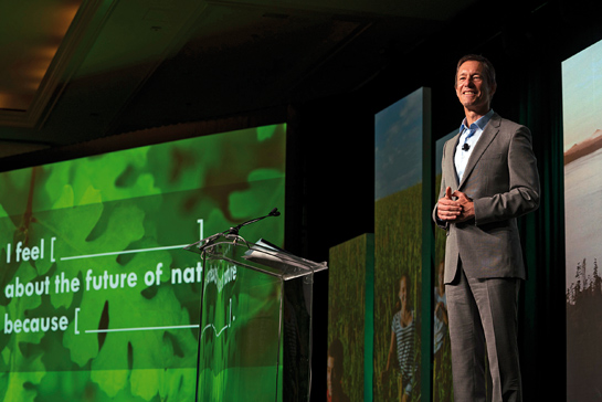 Mark Tercek, CEO of The Nature Conservancy (TNC), the world's largest conservation NGO, speaks at a volunteer leadership summit.