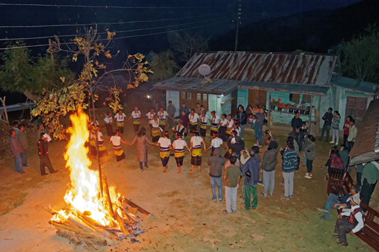 Locals in Kivikhu, a remote village in Nagaland, perform a folk dance for ecotourists, who have braved uncertain roads and perpetual downpours to support a small community conservation and biodiversity-based ecotourism initiative.