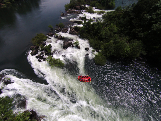 Tourists raft on the Kali river.