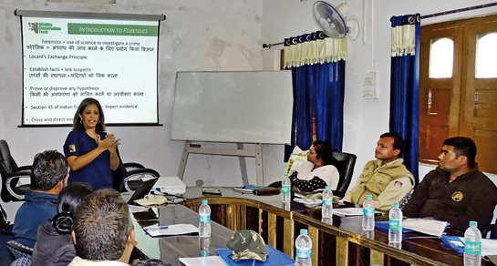 WCT's forensics trainer Samyukta introducing forest guards to the basic, theoretical principles of forensics.