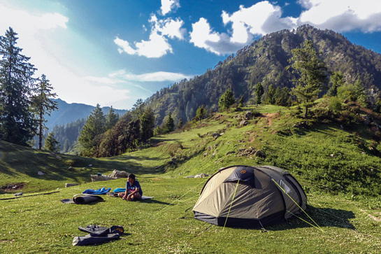 Relaxing at a campsite on the Rangthar trek.