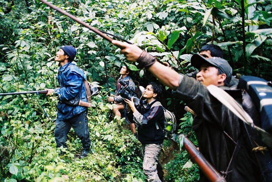 Rita Banerji and the Dusty Foot Productions team, filming with Nyshi tribesmen for The Wild Meat Trail.