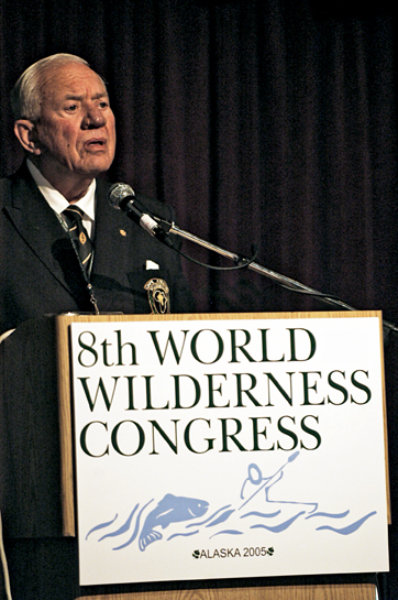 Dr. Ian Player gave a moving keynote speech at the 8th World Wilderness Congress, 2005, in Alaska, in which he adeptly emphasised his strong inner belief and mission to keep the wilderness, the source of man's spirituality, eternally alive.