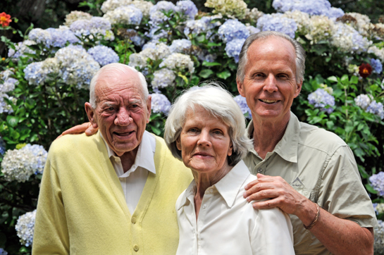 Seen here in a file picture from 2010, Dr. Ian Player (left), with his wife, Ann Player (centre) and Vance Martin at their farm 'Phuzamoya' in KwaZulu-Natal, Republic of South Africa.