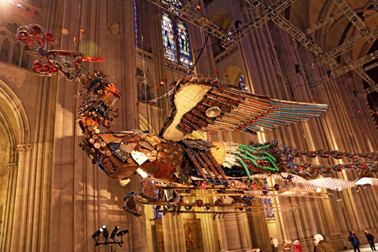 The two 5,500 kg., 30 m. phoenix sculptures are the artistic inspiration of Xu Bing, an internationally acclaimed conceptual artist and educator, born in Chongqing, China in 1955.