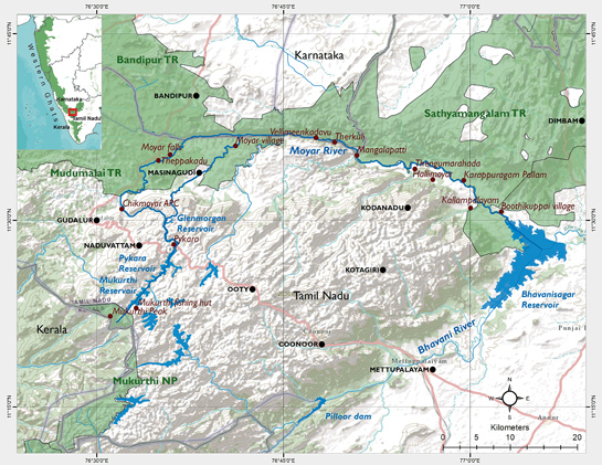 A map of Moyar valley. The valley acts as a vital corridor between the Western and Eastern Ghats.