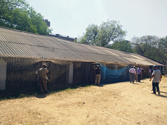 Nets being placed along the verandah of the storehouse, JCO Mess Compound, during the April 2016 Meerut operation.