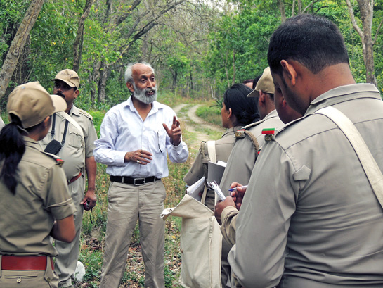 Excellent leadership and a heart that beats for nature make Param Jit a natural mentor for the field staff upon whom he depends to safeguard the Protected Areas he loves, including the Nandhaur Wildlife Sanctuary where he can be seen briefing forest guards.