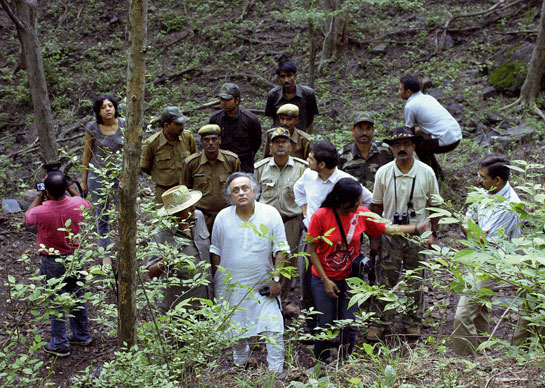 Former Union Minister for Environment and Forests Jairam Ramesh in Sariska where he reviewed plans to translocate tigers from Ranthambhore to repopulate the park after it suffered local tiger extinction. Today the peripheries of both Sariska and Ranthambhore are under attack from politically-supported mining lobbies.