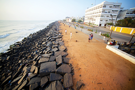 Puducherry's once gorgeous beaches lie heavily eroded because the dynamic interaction between sand and water has been disrupted by the Puducherry Harbour. India's sandy beaches are fast disappearing.