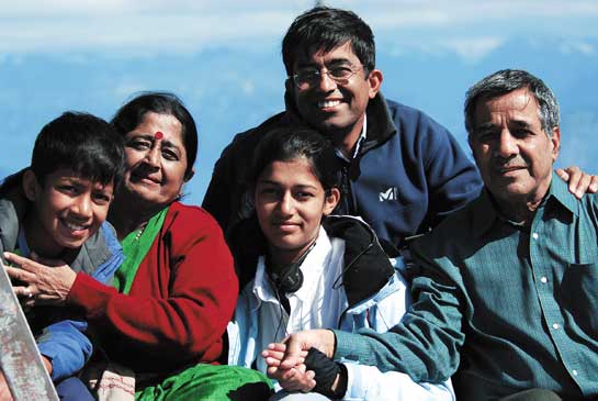 Praveen Pardeshi with his father, Group Captain (Retd.) Pardeshi, who motivated him to be a naturalist, his mother Mangala (extreme left), his daughter, Pratyancha, and his son Kaustubh.