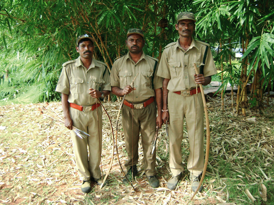 JOINT WILDLIFE SERVICE AWARD: Arthi Venkatesham, Bhumani Venkatesham and  Damsam Mallaiah (above) are part of the highly successful 300-strong team of Chenchu tribal forest guards in the Nagarjunasagar-Srisailam Tiger Reserve.