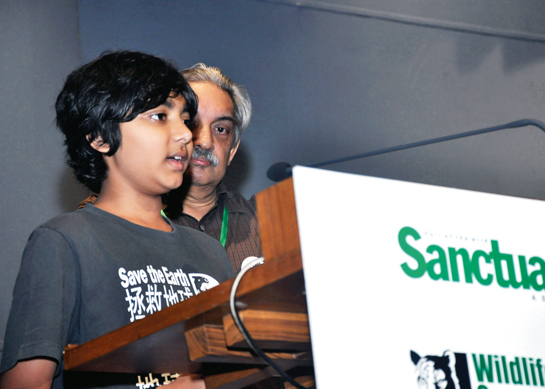 This young tiger defender, wise and mature beyond his years, is seen here addressing a gathering of 300 people during a tiger workshop at Teen Murti Bhavan, New Delhi.