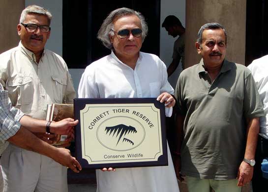 Jairam Ramesh in Corbett with Brijendra Singh soon after Ramesh was appointed India's Environment and Forests Minister. A hands-on Honorary Warden, Singh spends more time patrolling the outskirts of the Corbett Tiger Reserve in the company of guards and officials than he does in his New Delhi home. 
