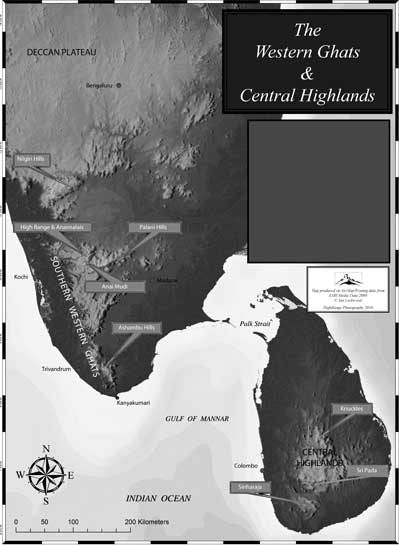 (MAP) The Western Ghats, India and the Central Highlands, Sri Lanka.