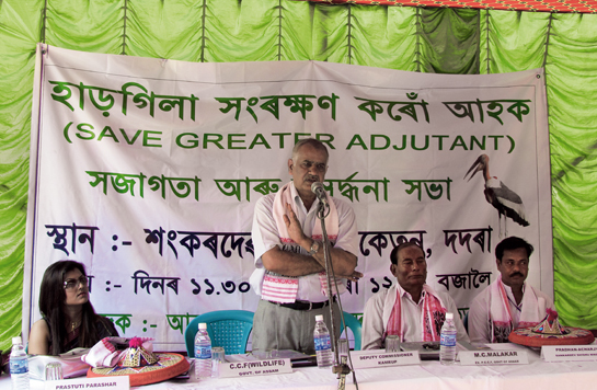 The Chief Conservator of Forests addresses a community gathering to commend and felicitate the villagers for their contribution to conservation. The event was attended by famous Assamese actress - Prastuti Parasar and the villagers were overwhelmed by the respect and gratitude bestowed upon them.
