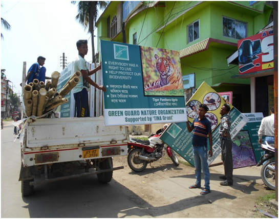 Loading of TINA Grant Wildlife Awareness hoardings for installation.