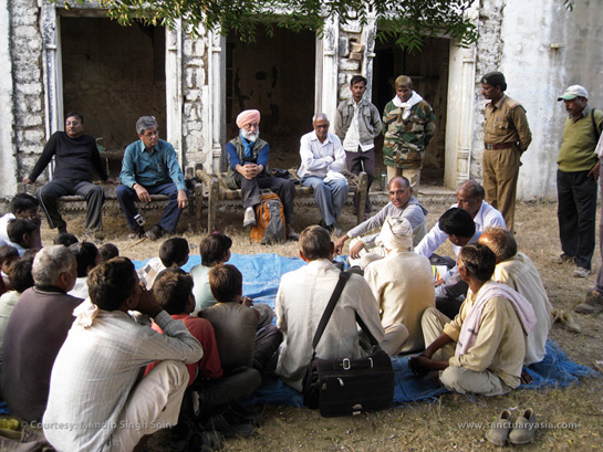 As the founder president of the Eco-tourism Society of India, Mandip hopes to make eco-tourism the engine that drives responsible tourism. Here, he talks to a community in the Chambal.