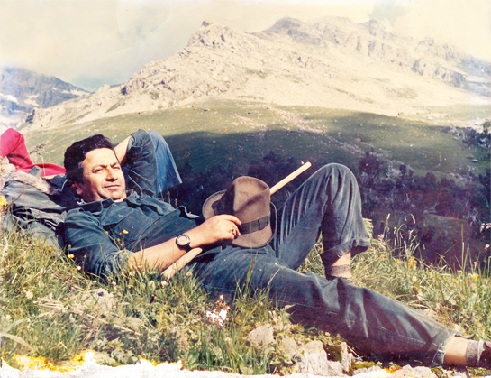 Mir Inayet Ullah stretches out to rest after a hard trek in Dachigam in the late 1970s.