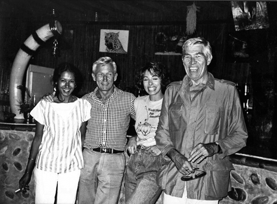 Chuck (second from left) with his wife Margie McDougal (first from left) and American actor James Coburn (first from right), Chuck insisted that tourism can benefit conservation if it is controlled and used as a positive force with the support of locals.